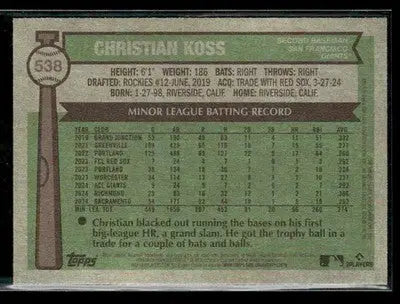 2025 Topps Heritage Christian Koss #538 RC San Francisco Giants - Baseball Card Single