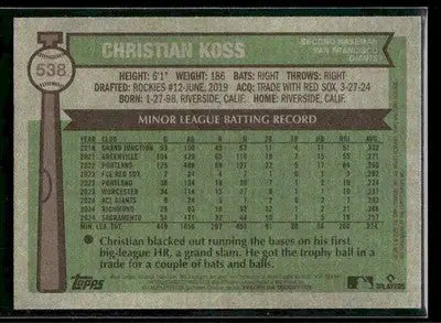 2025 Topps Heritage Christian Koss #538 RC San Francisco Giants