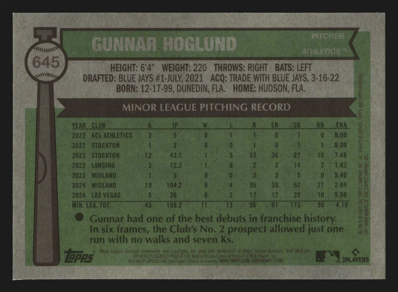 2025 Topps Heritage Chrome #645 Gunnar Hoglund Light Blue Sparkle RC - Baseball Card Single