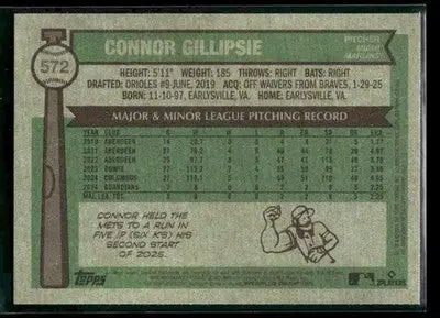 2025 Topps Heritage Connor Gillispie (spelling error) #572 RC Miami Marlins - Baseball Card Single
