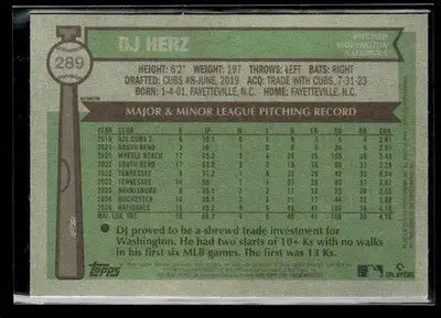 2025 Topps Heritage DJ Herz #289 Chrome Refractor RC Washington Nationals