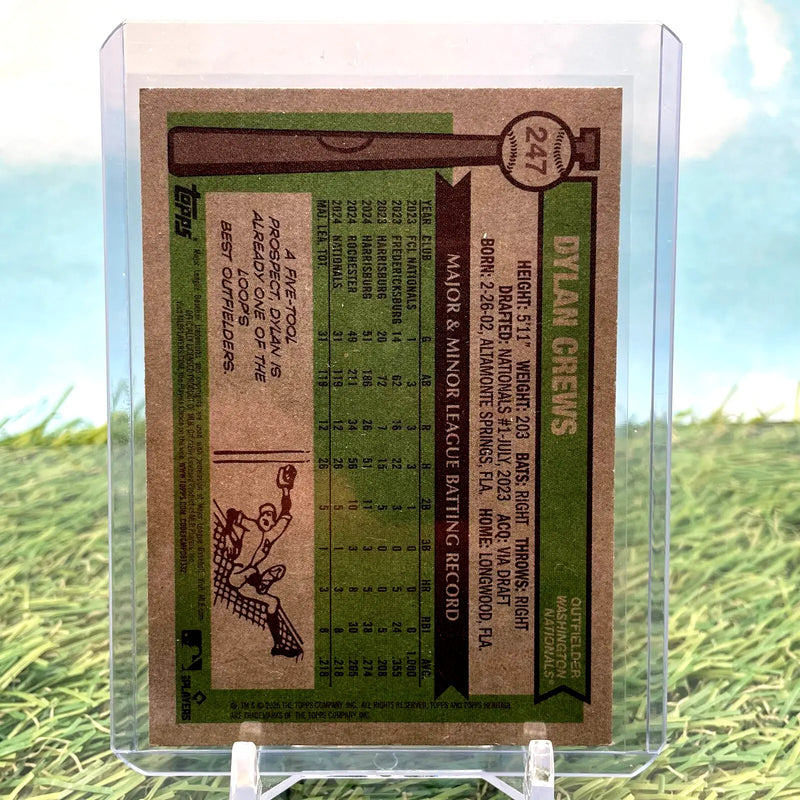 2025 Topps Heritage Dylan Crews rookie baseball card displaying quality sports collectible