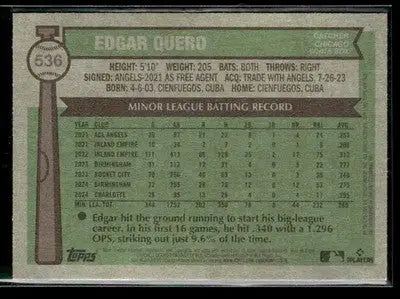 2025 Topps Heritage Edgar Quero #536 RC Chicago White Sox