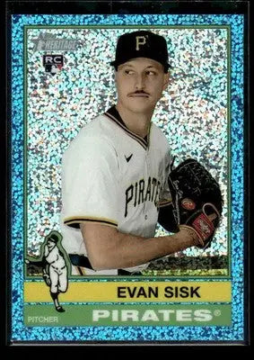 2025 Topps Heritage Evan Sisk #552 Light Blue Sparkle Refr RC Pittsburgh Pirates - Baseball Card Single