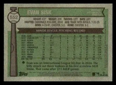 2025 Topps Heritage Evan Sisk #552 RC Pittsburgh Pirates - Baseball Card Single