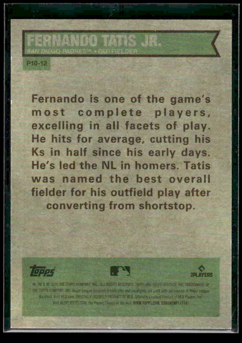 2025 Topps Heritage Fernando Tatis Jr. #P10-12 Perfect 10 Holo Padres - Baseball Card Single
