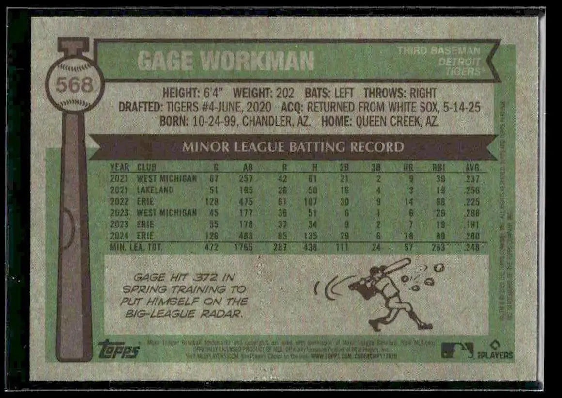 2025 Topps Heritage Gage Workman #568 RC Detroit Tigers - Baseball Card Single