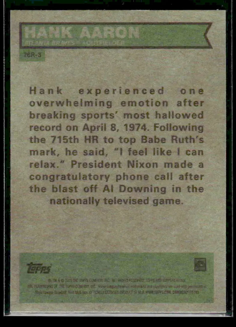 2025 Topps Heritage Hank Aaron #76R-3 1976 Retirees Atlanta Braves - Baseball Card Single