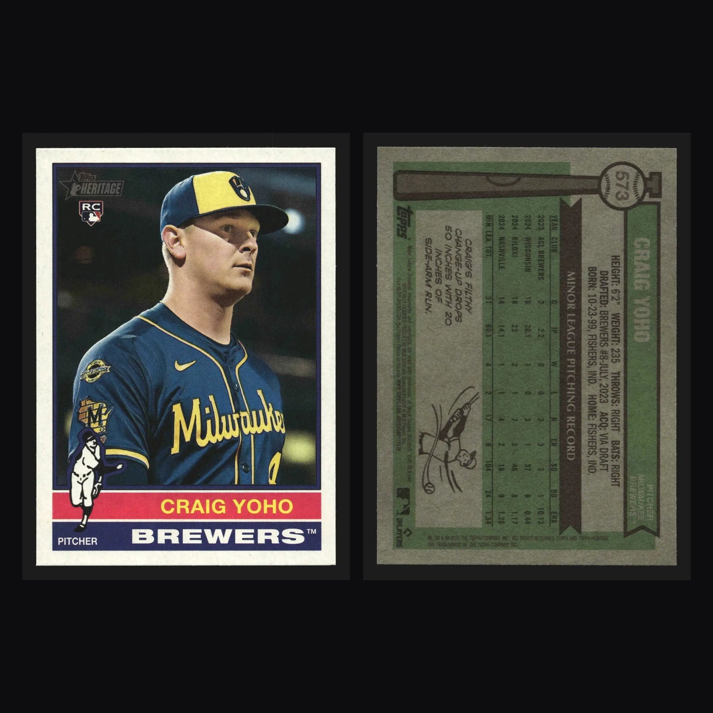 2025 Topps Heritage High Number #573 Craig Yoho RC Brewers - Baseball Card Single
