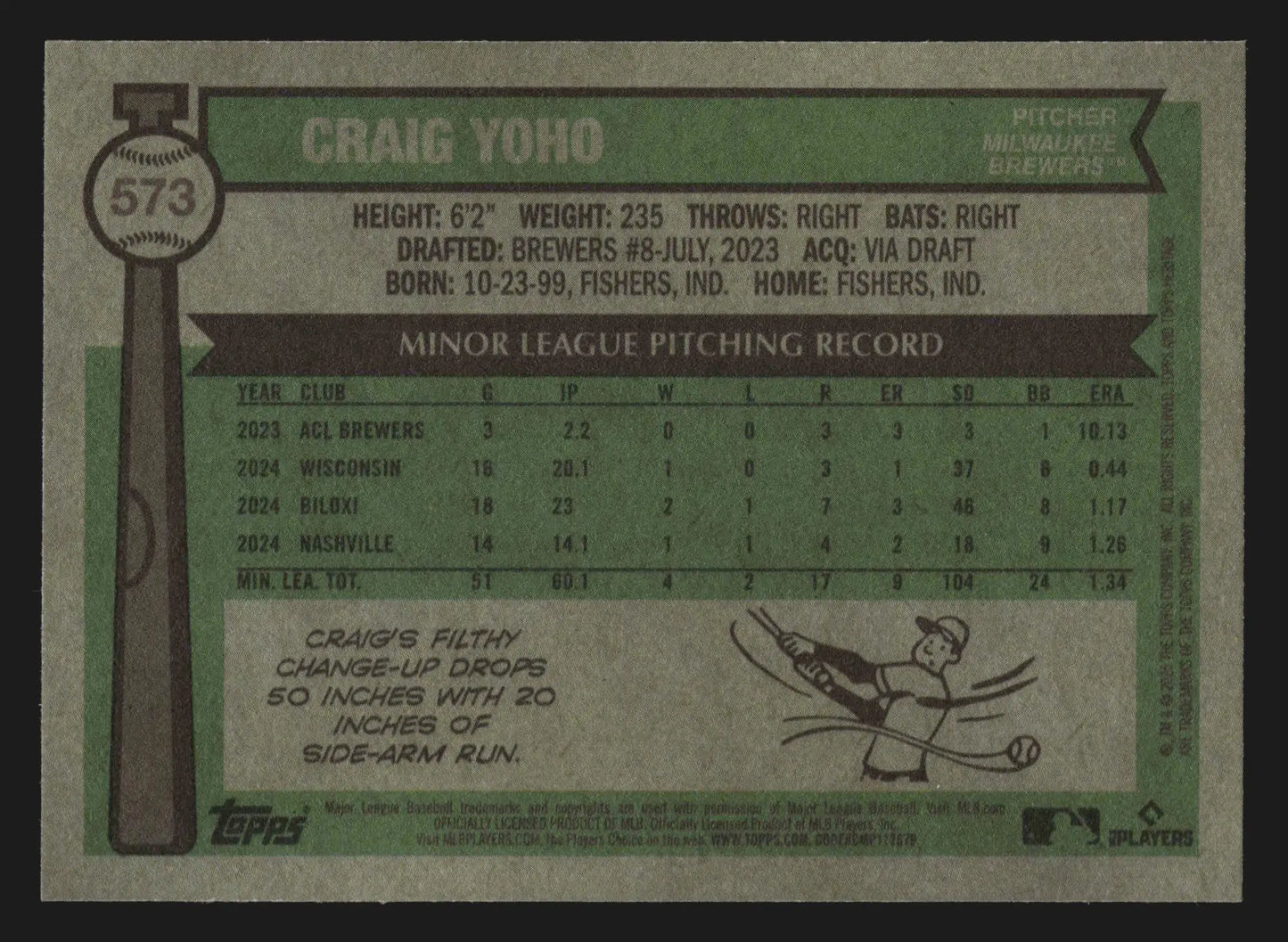 2025 Topps Heritage High Number #573 Craig Yoho RC Brewers - Baseball Card Single
