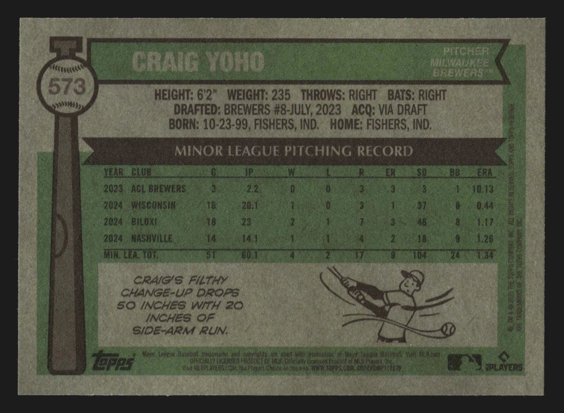 2025 Topps Heritage High Number #573 Craig Yoho RC Brewers - Baseball Card Single