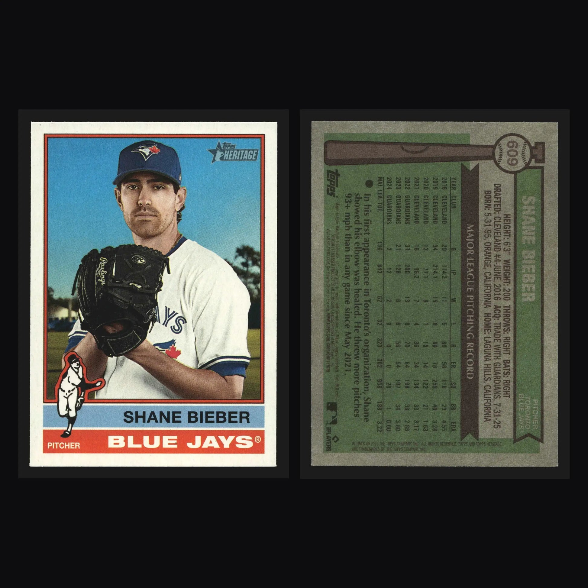 2025 Topps Heritage High Number #609 Shane Bieber Toronto Blue Jays