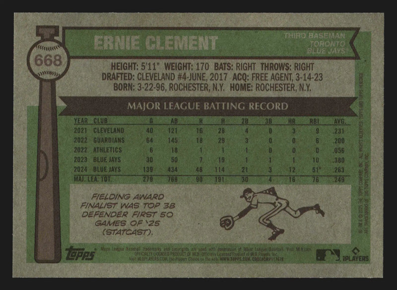 2025 Topps Heritage High Number #668 Ernie Clement Toronto Blue Jays