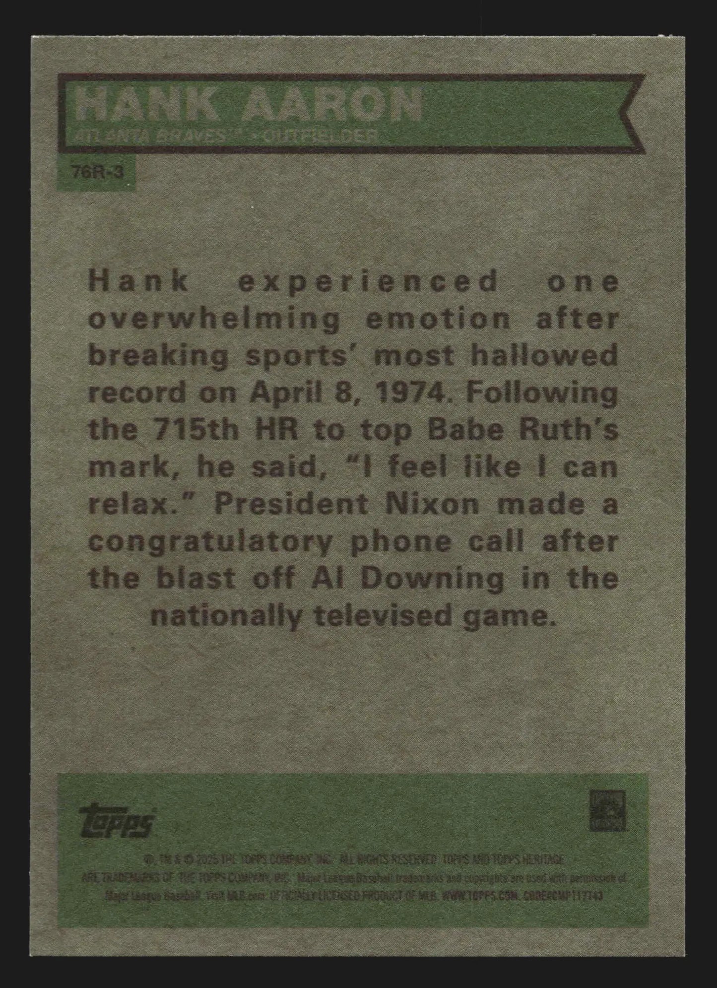 2025 Topps Heritage High Number #76R-3 Hank Aaron Braves 1976 Retirees HOF