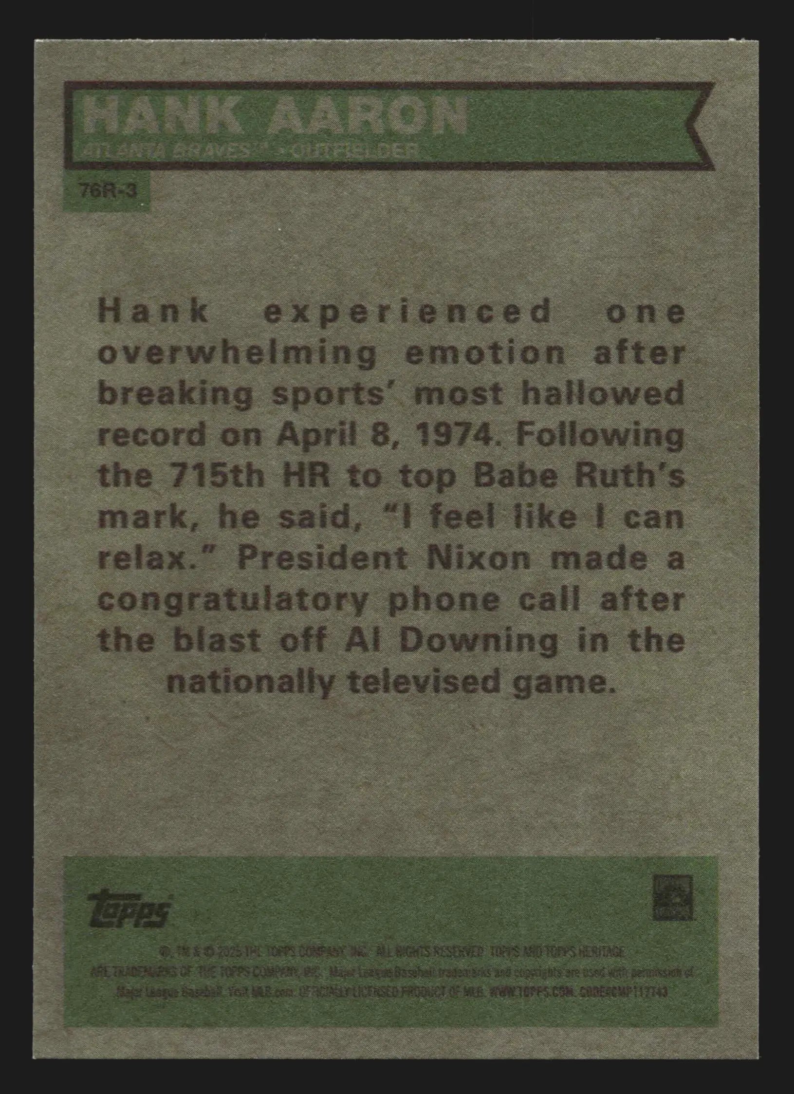 2025 Topps Heritage High Number #76R-3 Hank Aaron Braves 1976 Retirees HOF