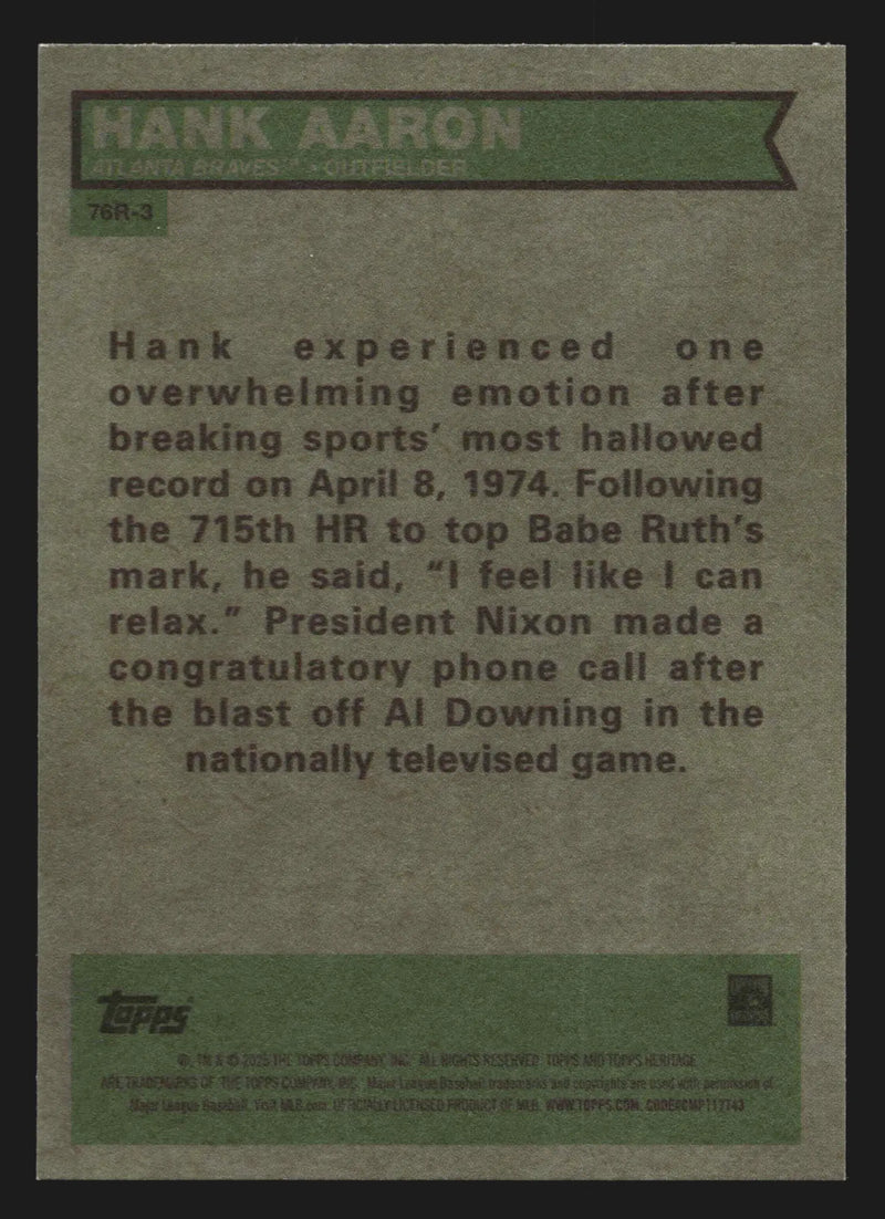 2025 Topps Heritage High Number #76R-3 Hank Aaron Braves 1976 Retirees HOF