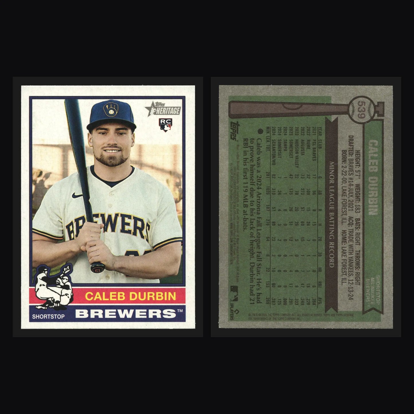 2025 Topps Heritage High Number Caleb Durbin #539 Brewers RC - Baseball Card Single