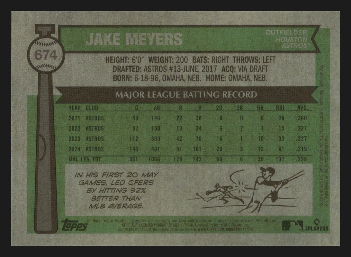 2025 Topps Heritage High Number Chrome Jake Meyers #674 Astros - Baseball Card Single
