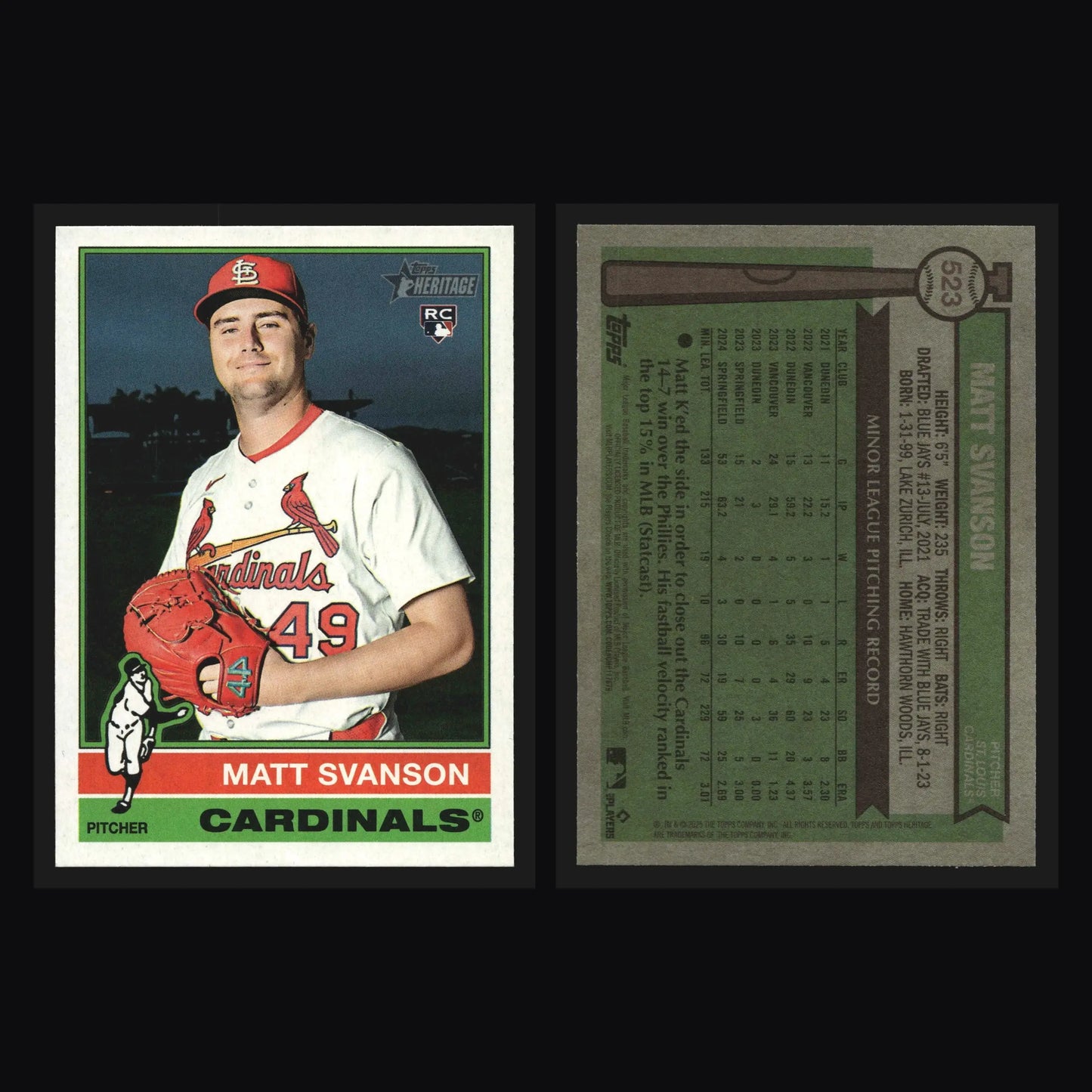2025 Topps Heritage High Number Matt Svanson #523 Cardinals RC - Baseball Card Single