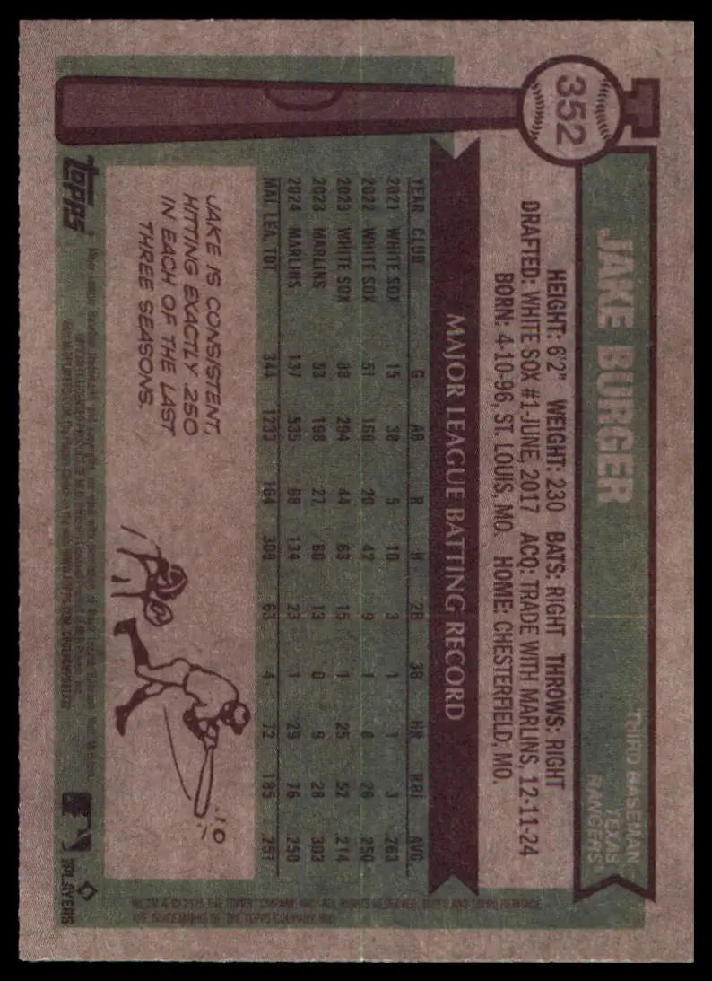 2025 Topps Heritage Jake Burger 352 Texas Rangers NM - Baseball Card Single