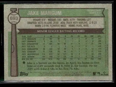 2025 Topps Heritage Jake Mangum #693 RC Tampa Bay Rays - Baseball Card Single