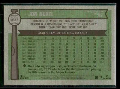 2025 Topps Heritage Jon Berti #667 Light Blue Sparkle Refractor Cubs