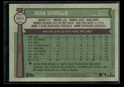 2025 Topps Heritage Juan Morillo #581 RC Arizona Diamondbacks
