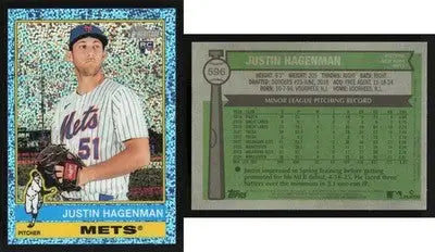 2025 Topps Heritage JUSTIN HAGENMAN #596 Light Blue Sparkle Mets RC