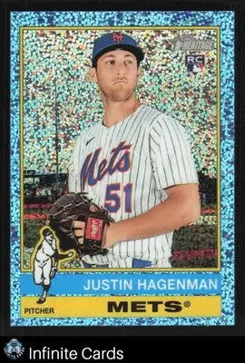 2025 Topps Heritage JUSTIN HAGENMAN #596 Light Blue Sparkle Mets RC