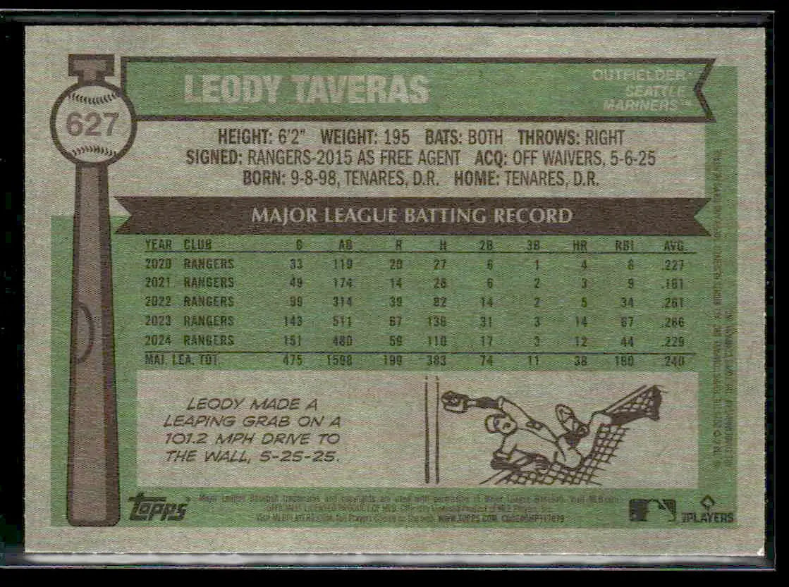 2025 Topps Heritage Leody Taveras #627 Seattle Mariners