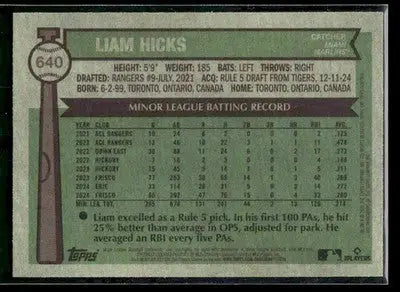 2025 Topps Heritage Liam Hicks #640 RC Miami Marlins