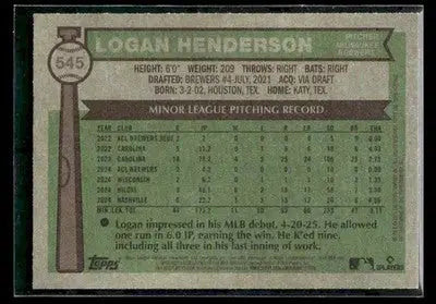 2025 Topps Heritage Logan Henderson #545 RC Milwaukee Brewers