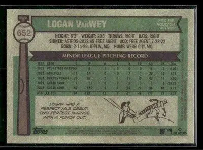 2025 Topps Heritage Logan VanWey #652 Dark Blue Border RC Houston Astros