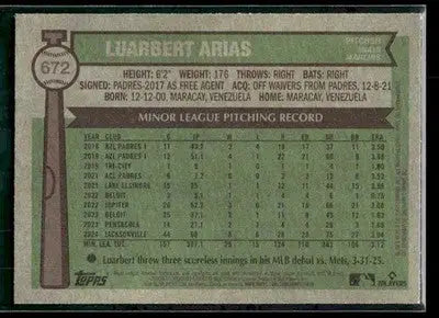 2025 Topps Heritage Luarbert Arias #672 RC Miami Marlins