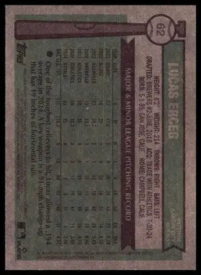 2025 Topps Heritage Lucas Erceg 62 Kansas City Royals NM - Baseball Card Single