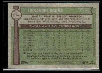 2025 Topps Heritage Luisangel Acuña #274 RC New York Mets