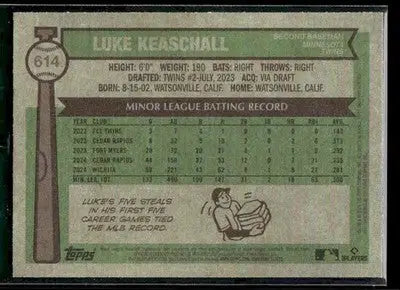 2025 Topps Heritage Luke Keaschall #614 RC Minnesota Twins