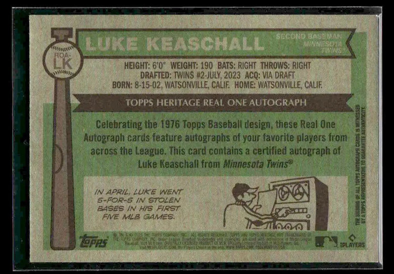 2025 Topps Heritage Luke Keaschall #ROA-LK Real One Autos Minnesota Twins - Baseball Card Single