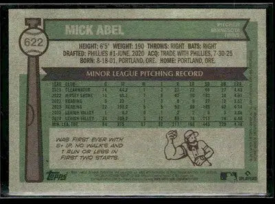 2025 Topps Heritage Mick Abel #622 Dark Blue Border RC Minnesota Twins
