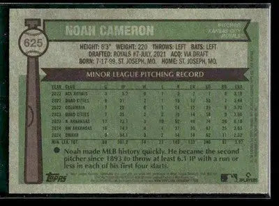 2025 Topps Heritage Noah Cameron #625 RC Kansas City Royals