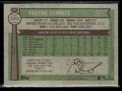 2025 Topps Heritage Paxton Schultz #590 RC Toronto Blue Jays