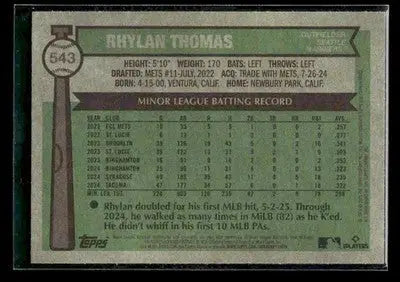 2025 Topps Heritage Rhylan Thomas #543 RC Seattle Mariners