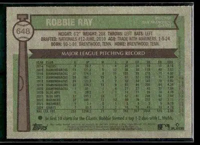 2025 Topps Heritage Robbie Ray #648 San Francisco Giants