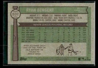 2025 Topps Heritage Ryan Bergert #537 RC Kansas City Royals