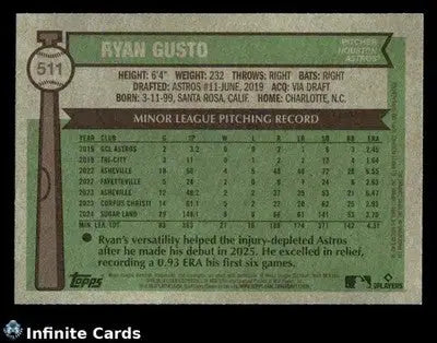 2025 Topps Heritage RYAN GUSTO #511 Houston Astros RC