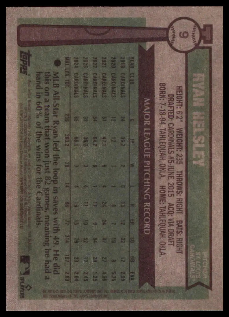 2025 Topps Heritage Ryan Helsley 9 St. Louis Cardinals NM - Baseball Card Single