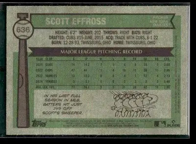 2025 Topps Heritage Scott Effross #636 New York Yankees