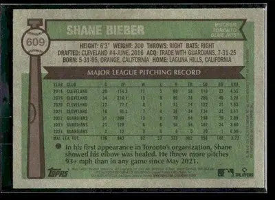 2025 Topps Heritage Shane Bieber #609 Toronto Blue Jays
