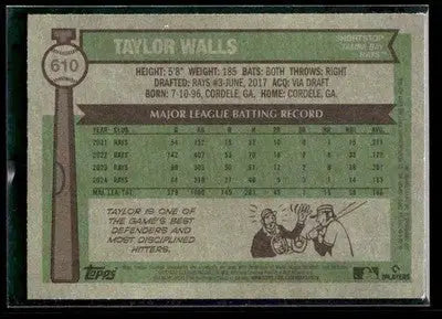 2025 Topps Heritage Taylor Walls #610 Tampa Bay Rays