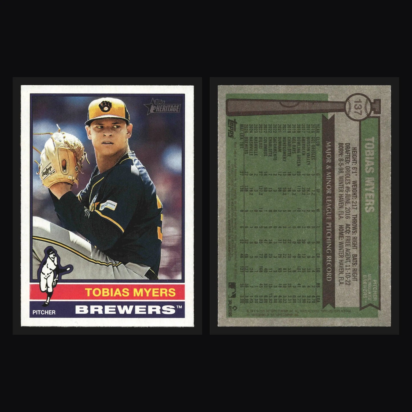 2025 Topps Heritage Tobias Myers #137 Milwaukee Brewers - Baseball Card Single